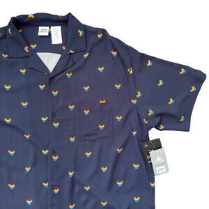Disney Pride Collection Mickey Mouse Rainbow Icon Button Up Shirt XXL NWT